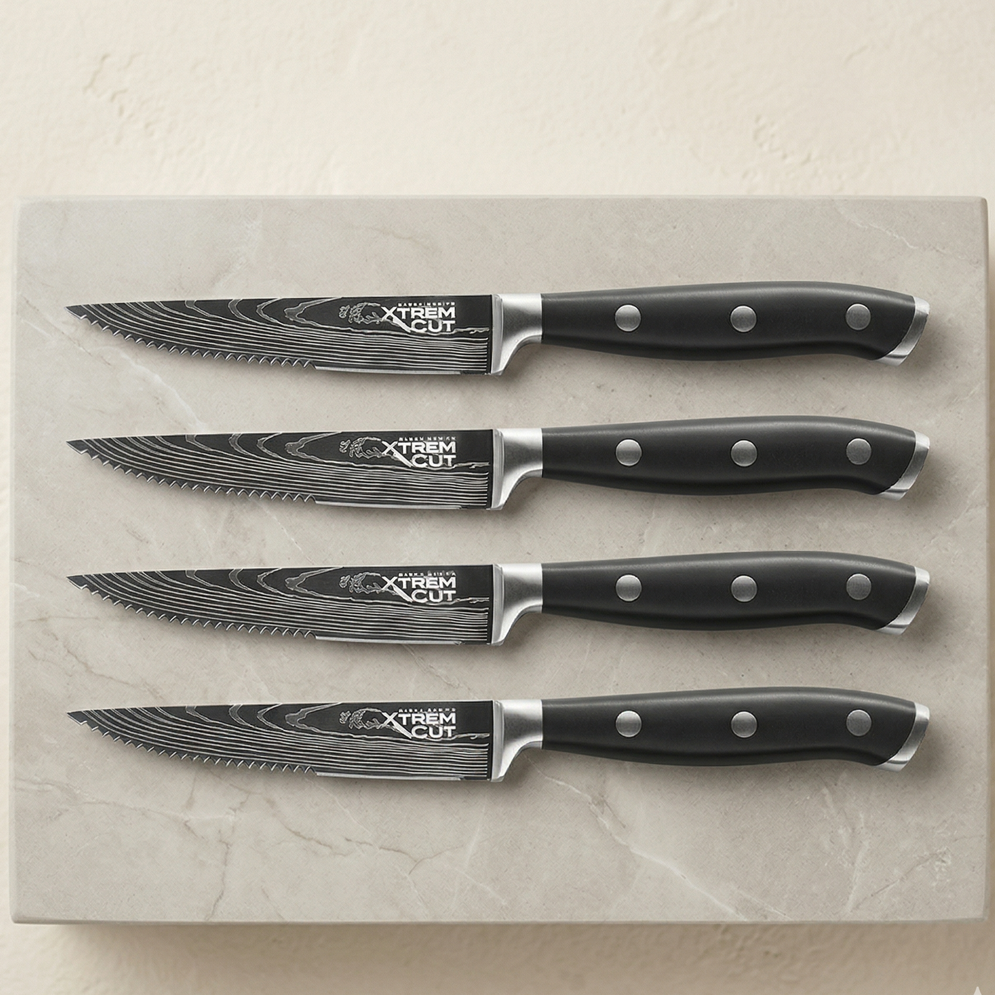 Xtrem Cut™ Steak Series – Set de Cuchillos Parrilleros de Precisión (4 Pcs)